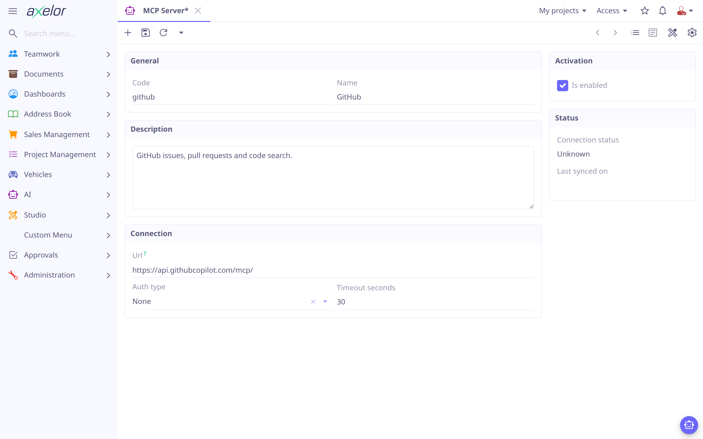 MCP server form
