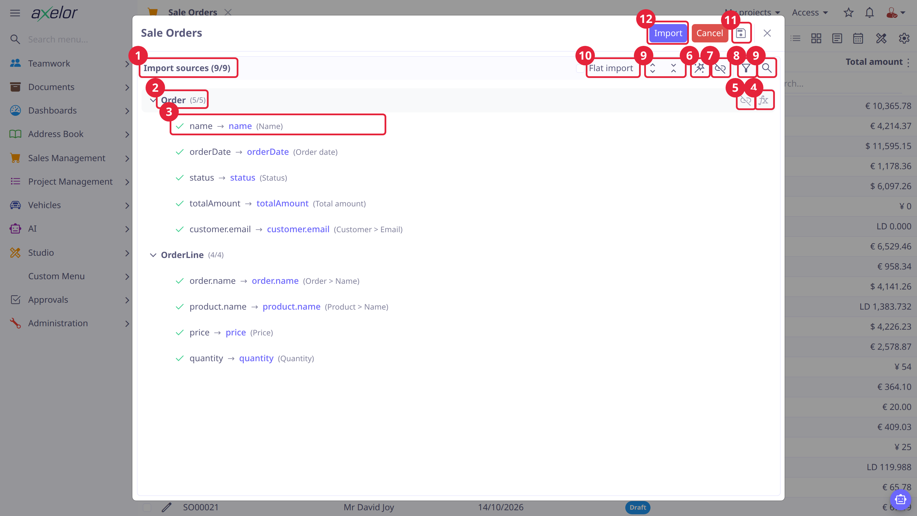 The import dialog