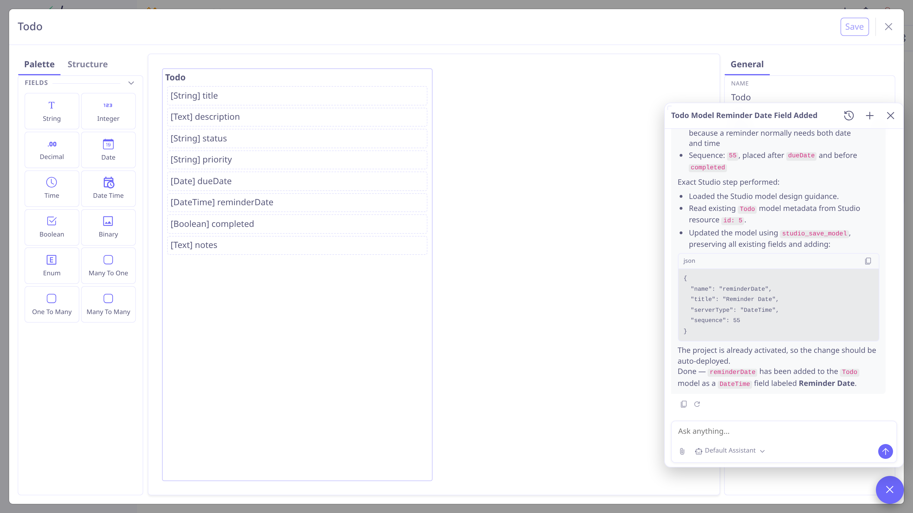 AI assistant building a Studio resource