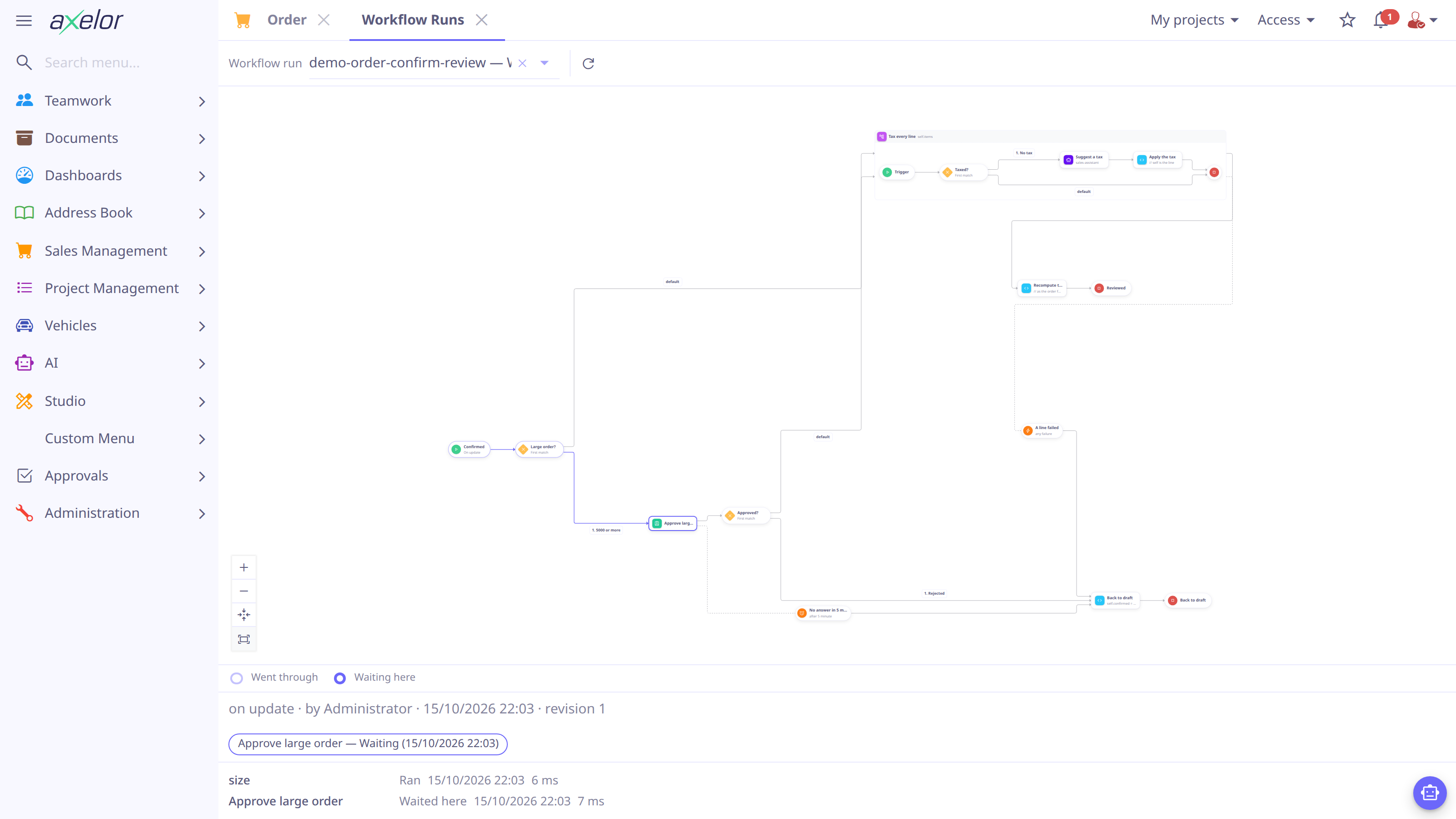 A run drawn over its workflow