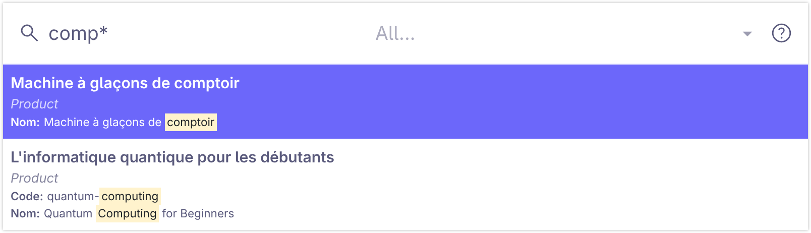 Global search interface showing search results