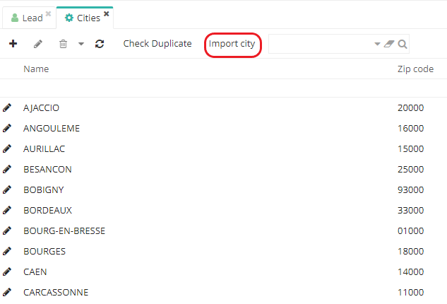 1.6. Import Cities data by using the “Import city” button (Application config → Organization → Territories → Cities).