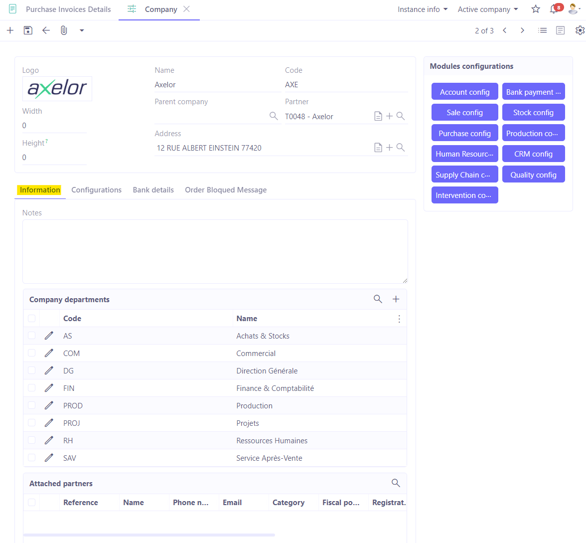 1.1. Information tab on the company file.