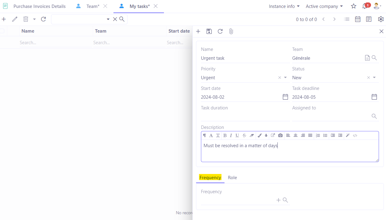 1.2. On the task configuration page, click on the Frequency tab. Then click on + to add a new frequency.