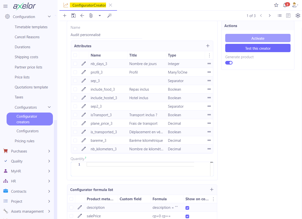 1.1. Access : Sales → Configurations → Configurators → Configurator creator.