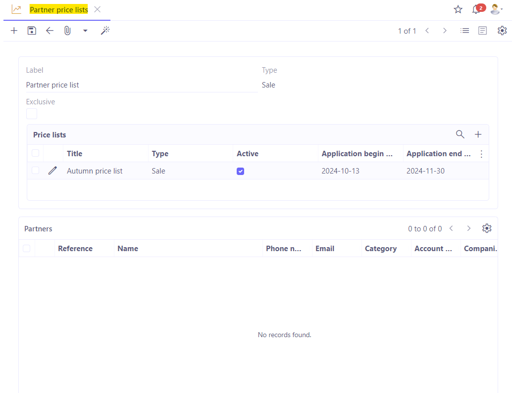 1.1. Partner price list.