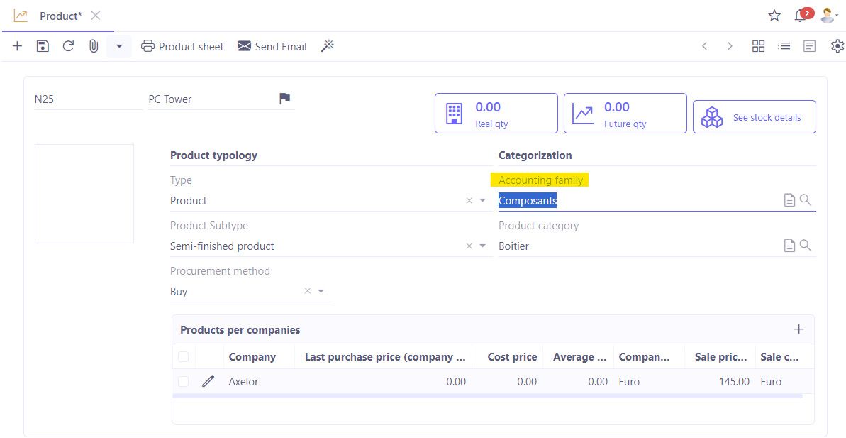 1.2. Click on the accounting family to view it.