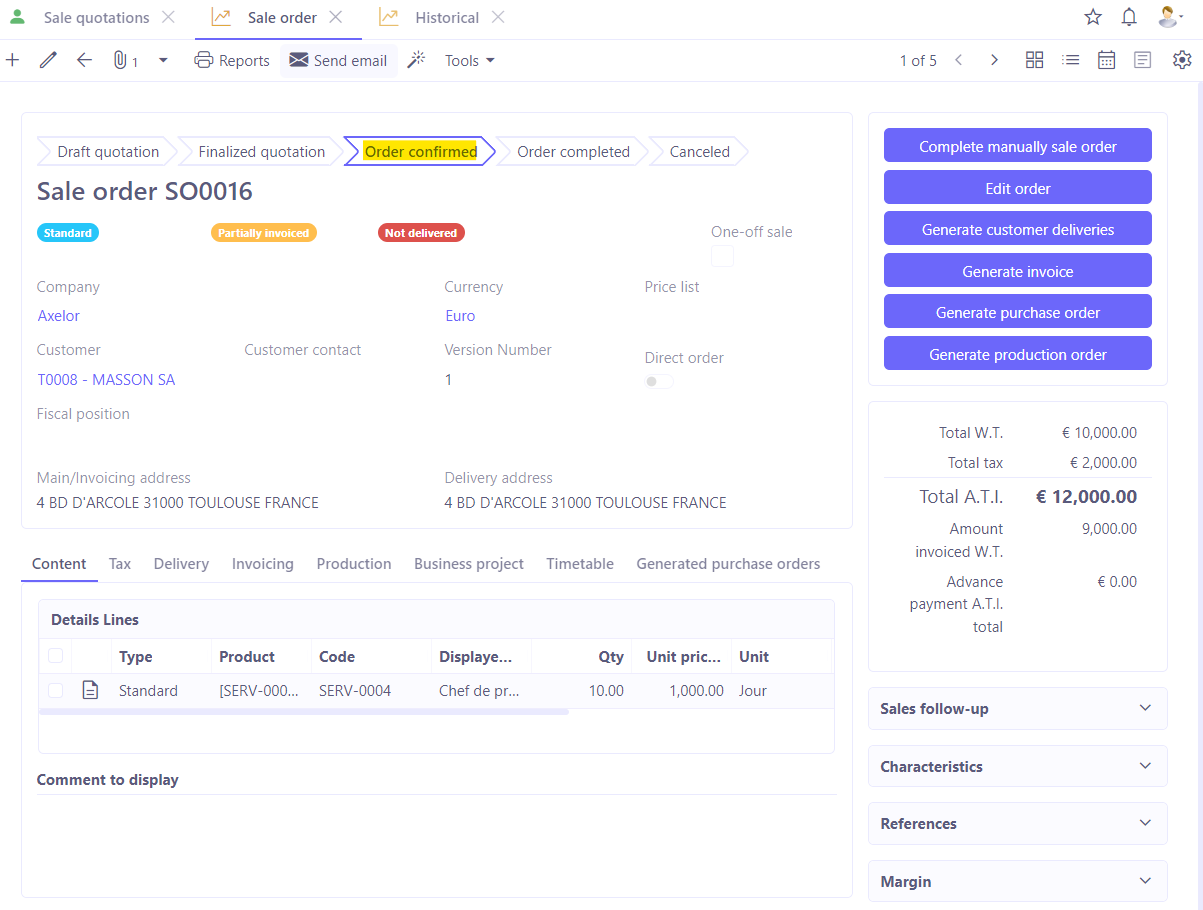 1.1. Sale order file with the status ‘Confirmed order’.