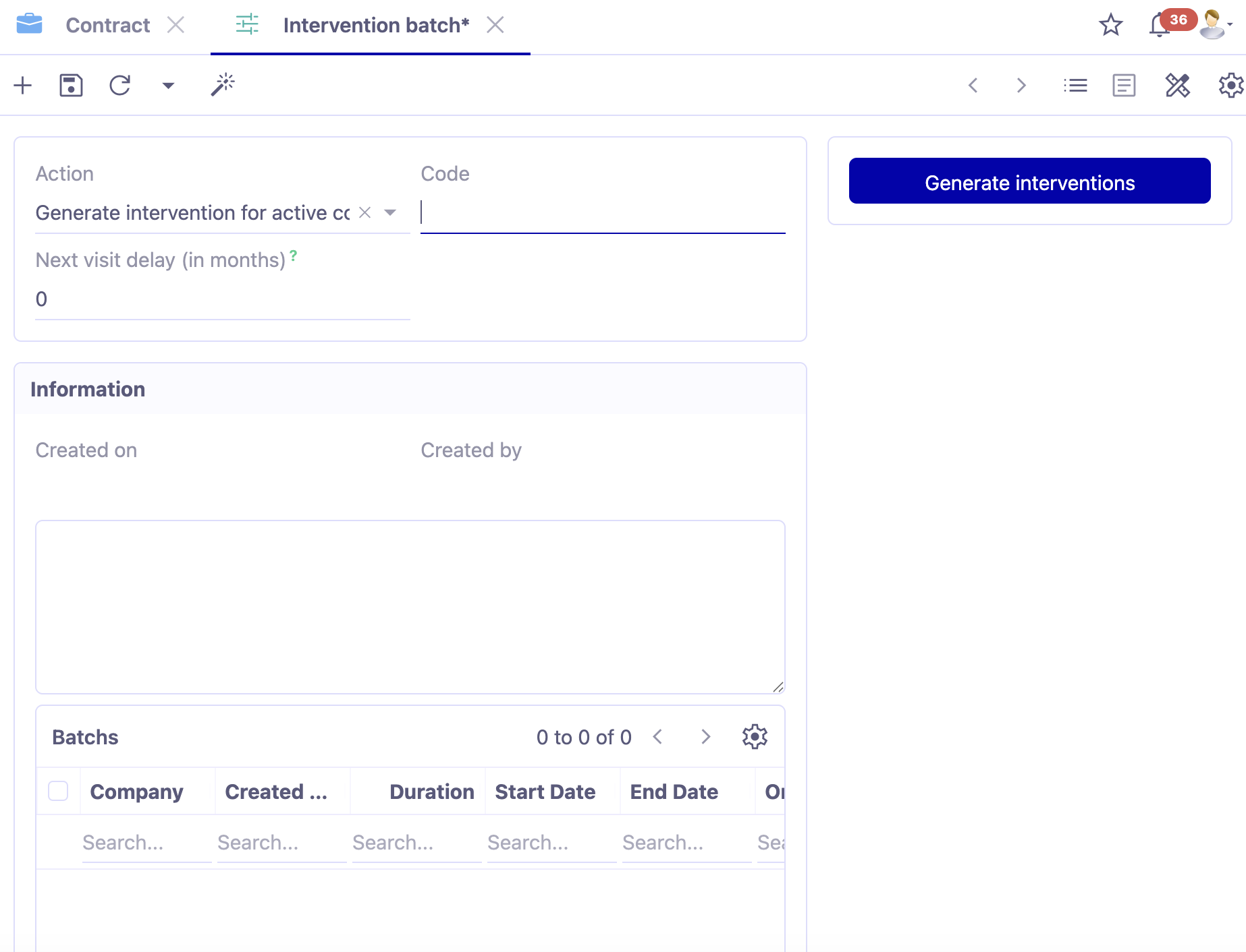 1.1. Intervention batch for contracts.