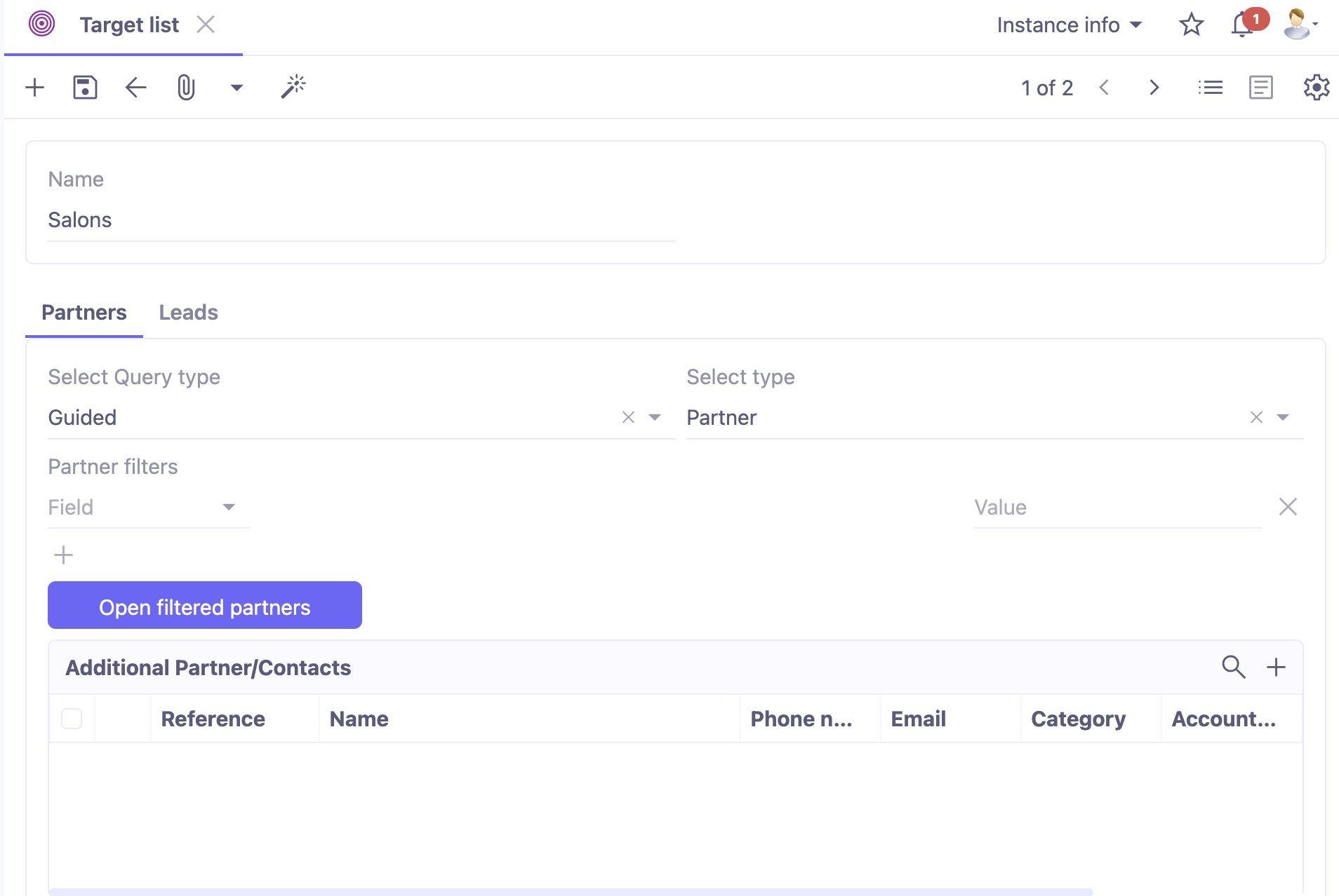 1.1. Access : Marketing → Targets.