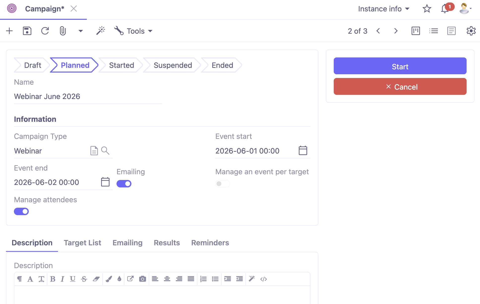 1.1. Access : Marketing → Campaigns.