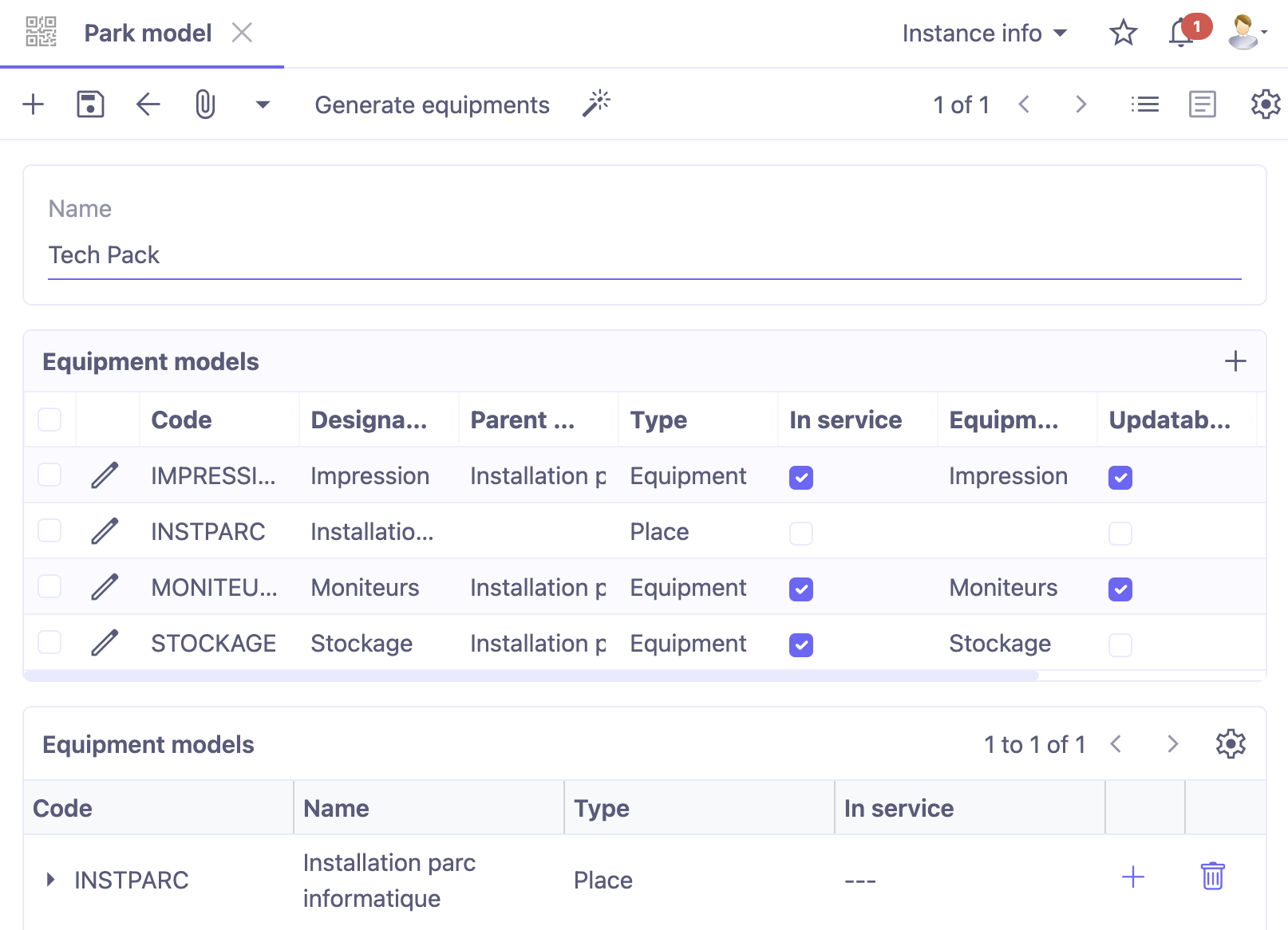 1.1. Access : Assets management → Park models