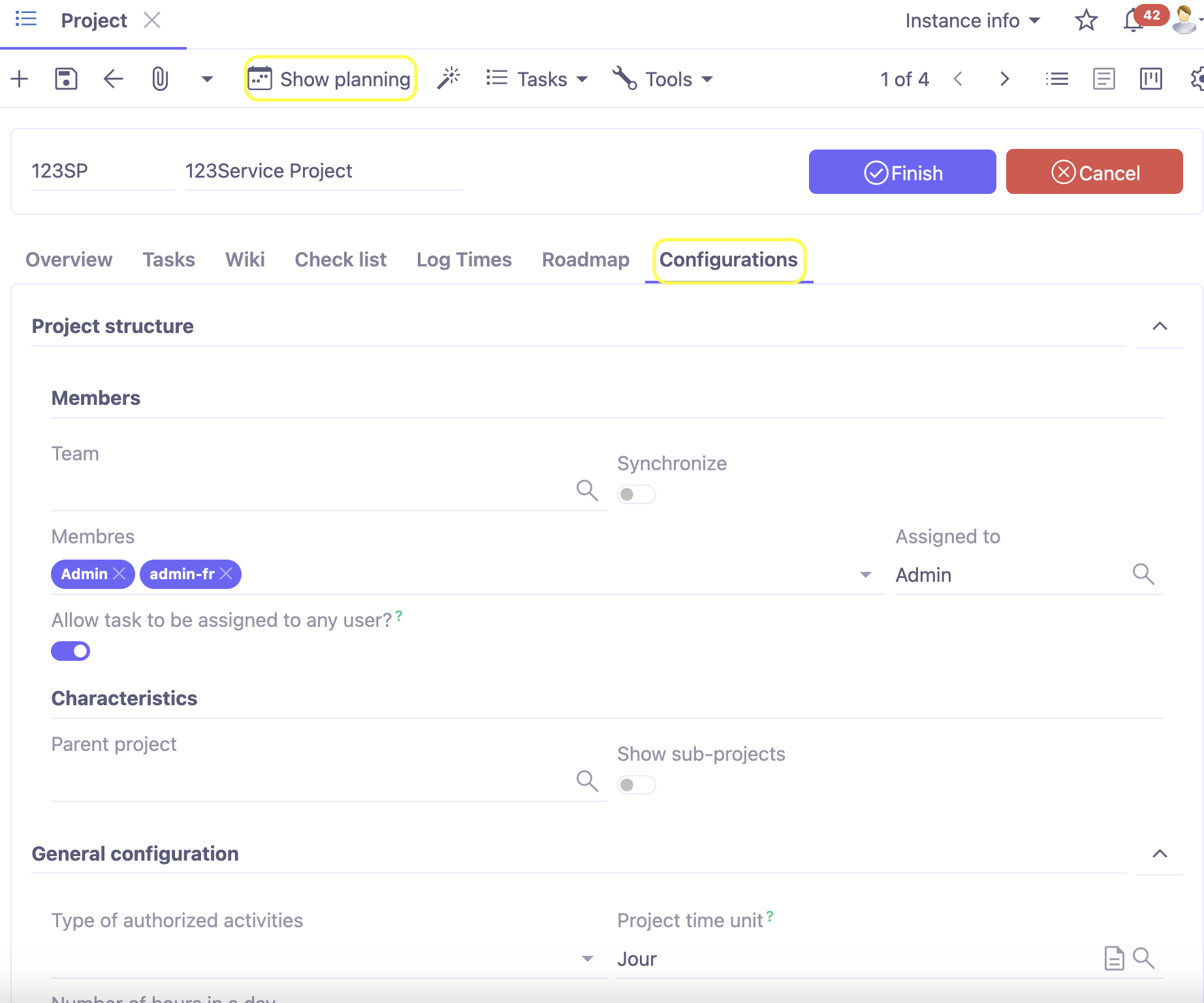 1.1. At the top of the page, click on the ‘Show planning’ button for direct access to task planning. Configuration tab: configurations are now divided into different panels, offering numerous settings available directly in the Project file.