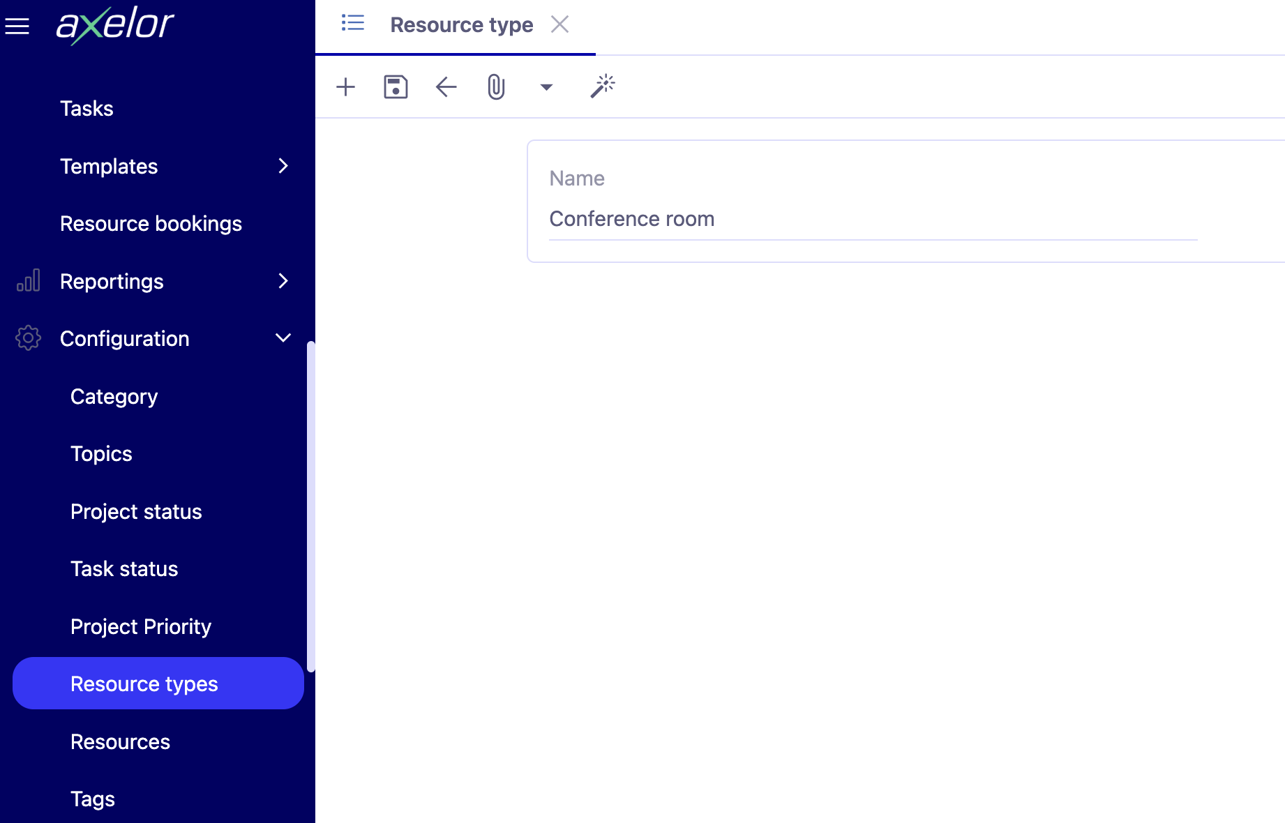 1.1. Create a resource type. Access : Project management → Configuration → Resource types → +.