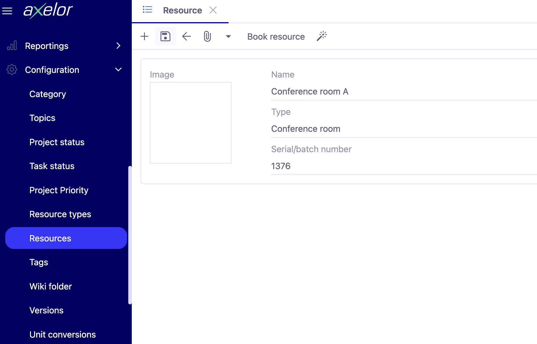 1.1. Create a new ressource. Access : Project management → Configuration → Resource → +.