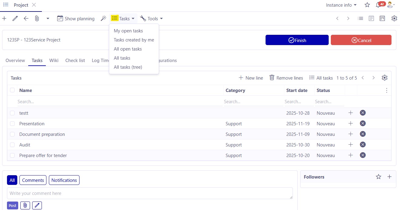 1.1. On the toolbar at the top of the page, you will find two buttons, Tasks and Tools. Multiple actions are available.
