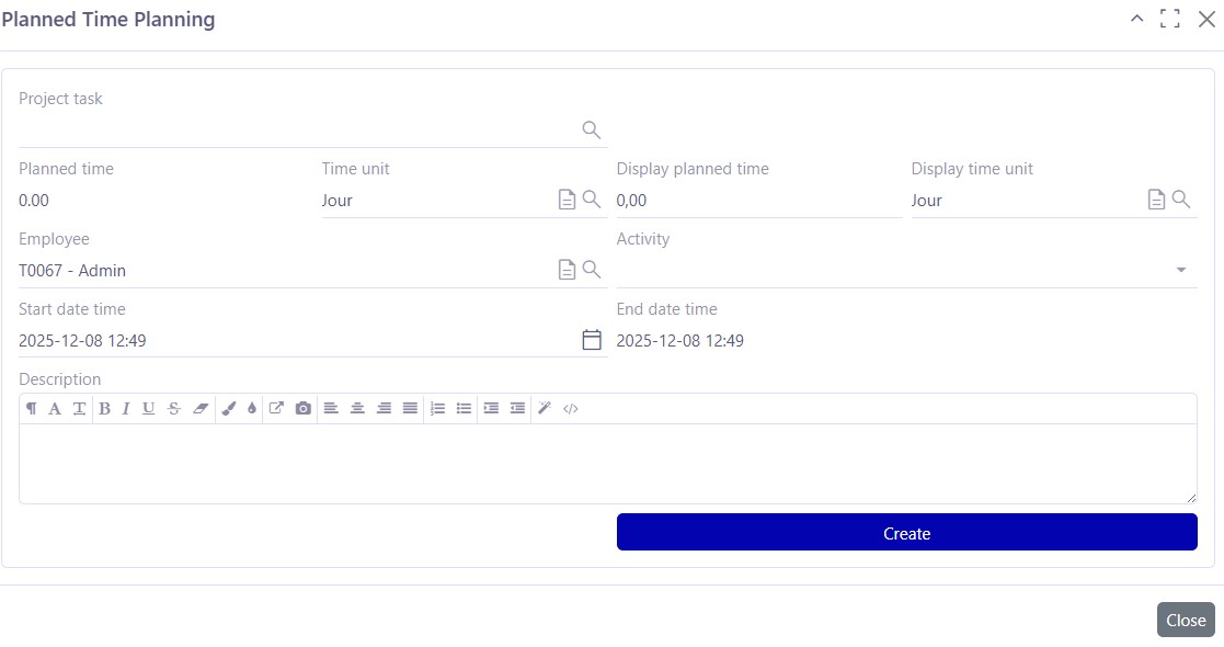 1.1. Time planning windows settings. In order to open it, click on Show planning button on a project file.