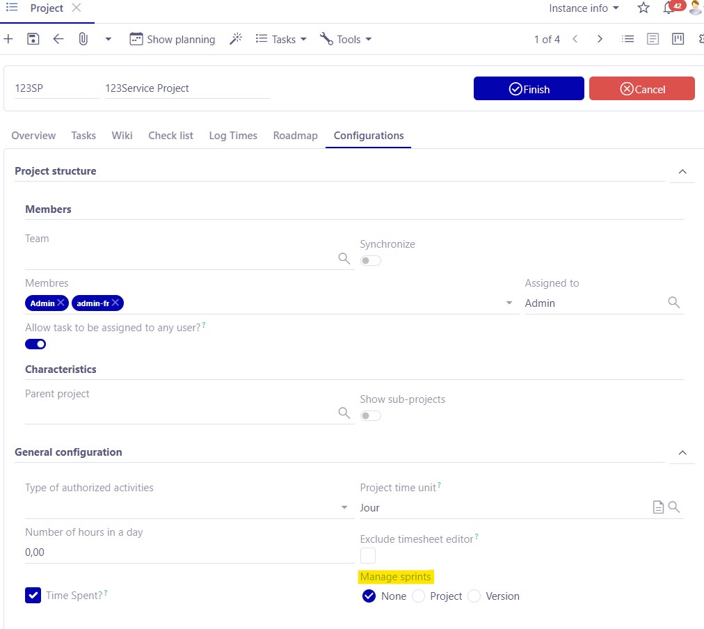 1.1. In the Configuration tab, activate Manage sprints option.