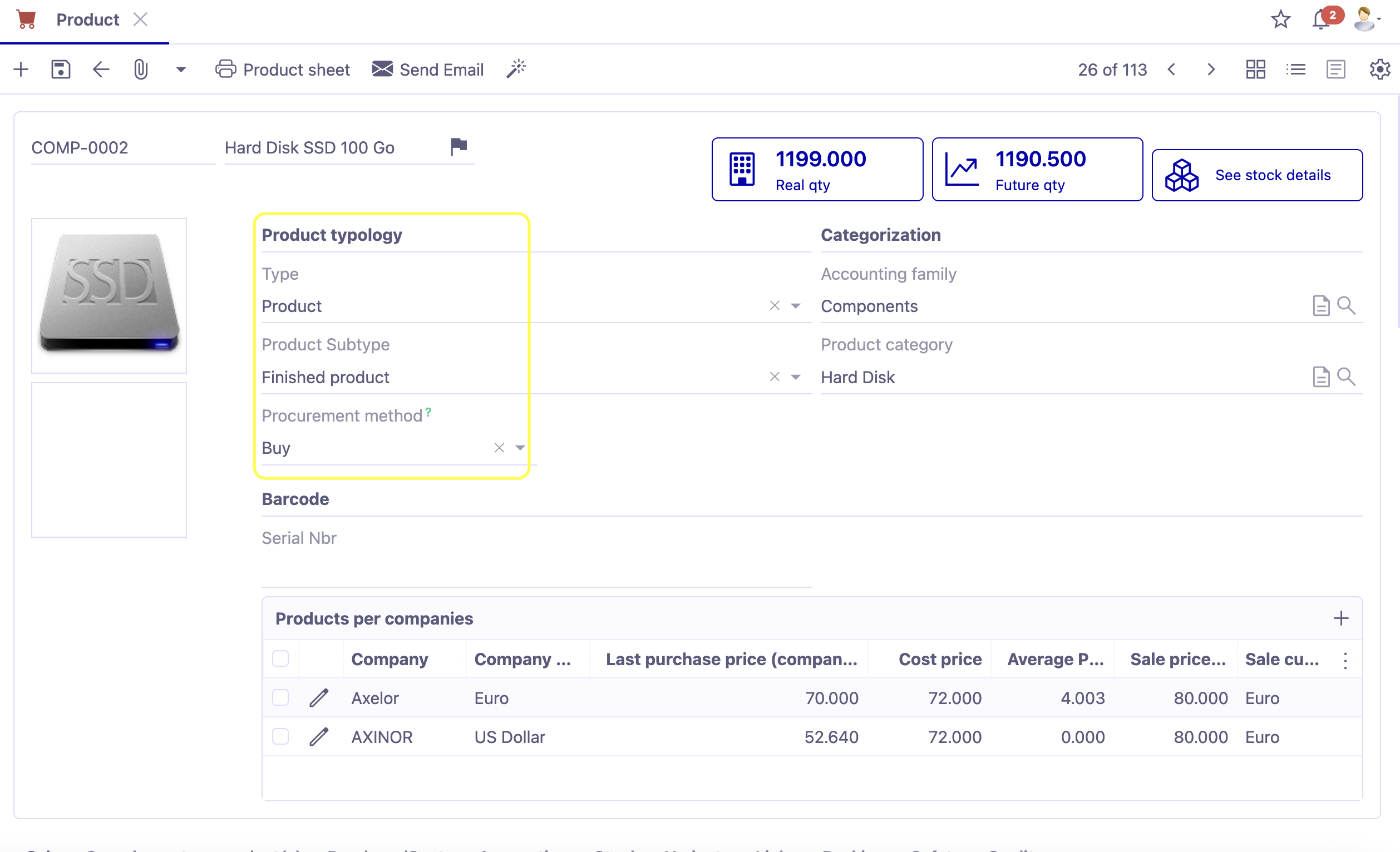 1.1. Product file. Select a product type and subtype and its procurement method.