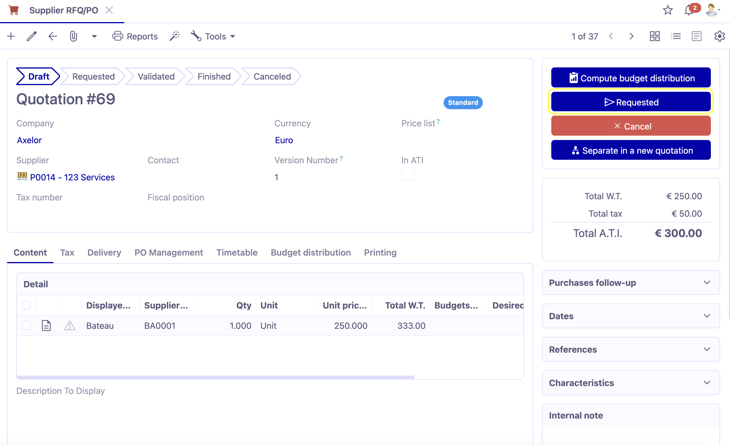 1.1. Once all the information has been entered, click on the “Requested” button.