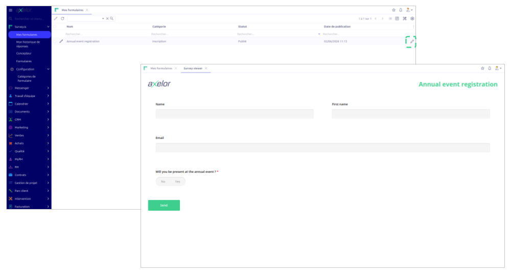 Answering an internal form: the My forms list and the ERP Viewer.