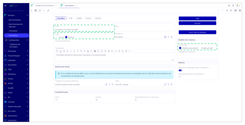 Configuring the basic information of a form.