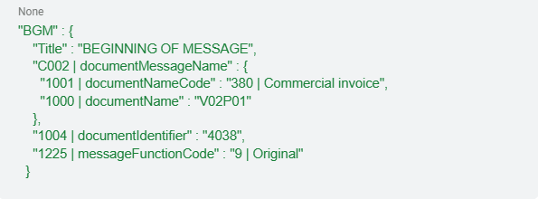 1.4. The Edifact example represented in JSON.