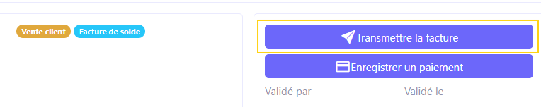 Bouton « Transmettre la facture » sur la fiche facture pour déclencher l'émission vers la PA.