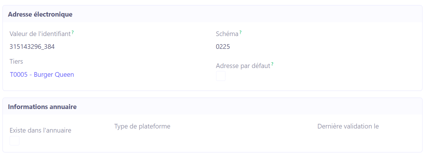Fiche d'une adresse électronique.