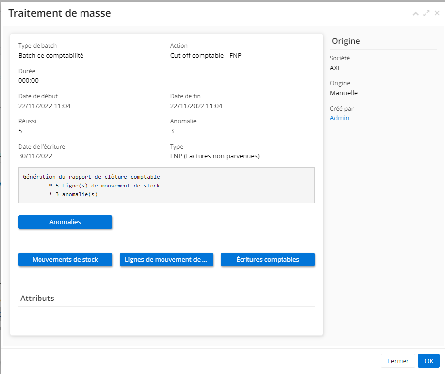 1.4. Sur la fiche de la routine comptable, dans l’onglet “Informations”, cliquez sur une ligne du tableau de Traitement de masse pour consulter les informations qui vous intéressent.