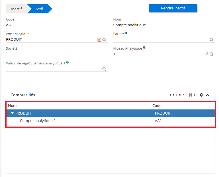 1.4. Positionnement du compte analytique (vue sur forme d’arborescence).