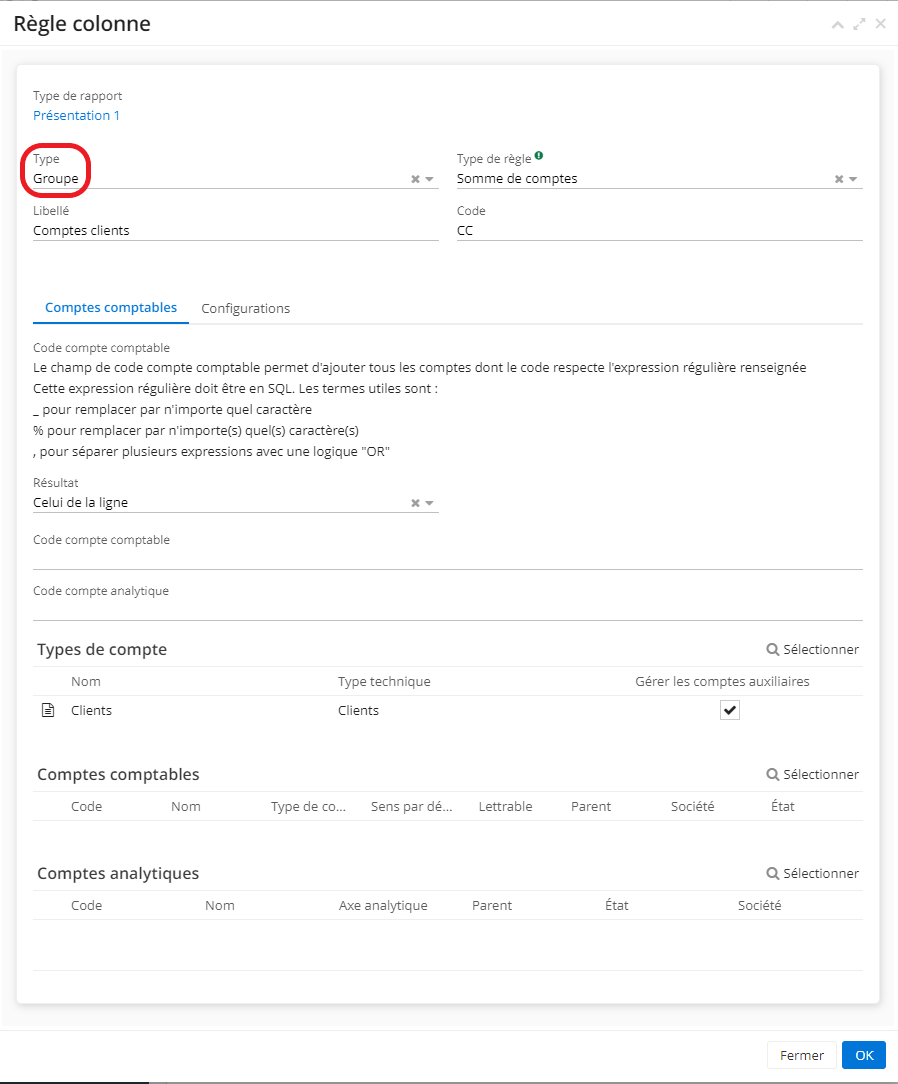 1.1. Configuration de la règle colonne Type Groupe.