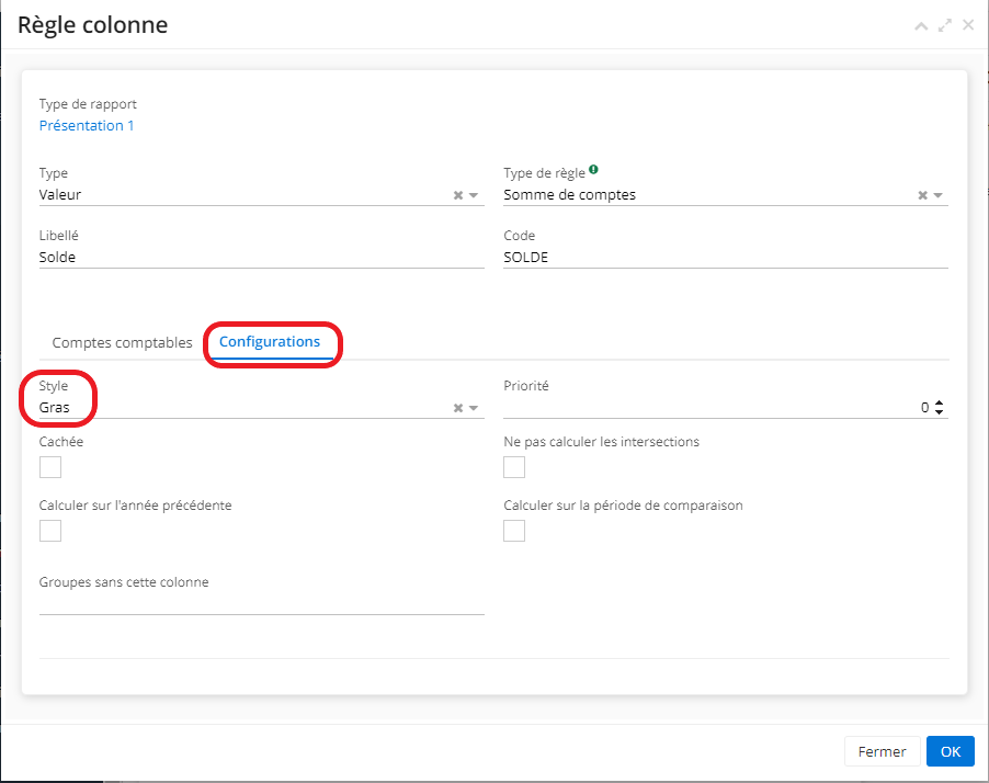 1.1. Cliquez sur Configuration (onglet Règle Ligne / Règle Colonne) et sélectionnez le style.