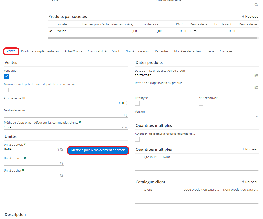 1.6. Cliquez sur “Mettre à jour l’emplacement de stock” dans la partie Unités afin de faire une mise à jour de l’unité dans l’emplacement de stock.