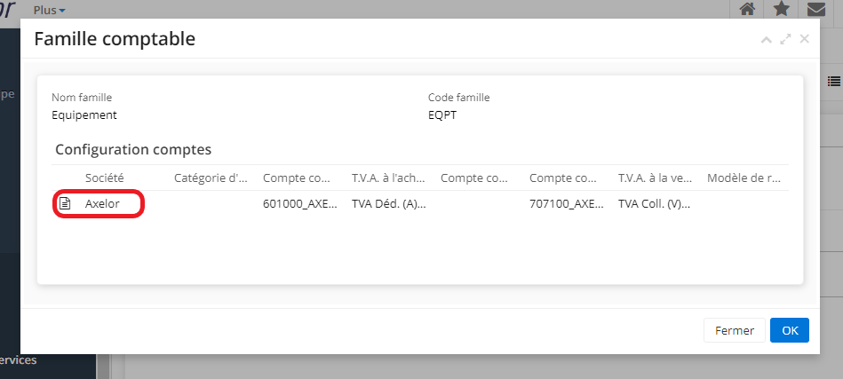 1.5. Sur l’onglet de Famille Comptable, cliquez sur la fiche afin d’accéder à la Configuration Comptable.