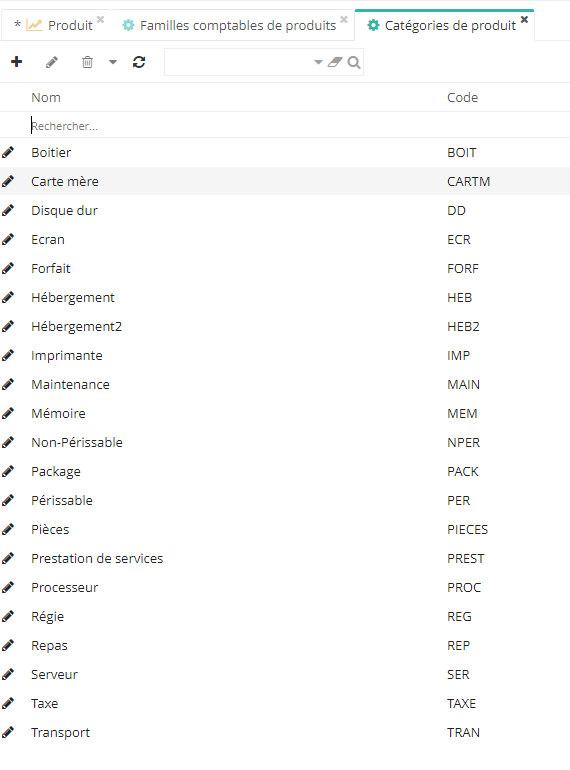 1.9. Il est également possible de créer une catégorie de produit (accès : Config applicative →  Référentiel → Configuration → Catégories).