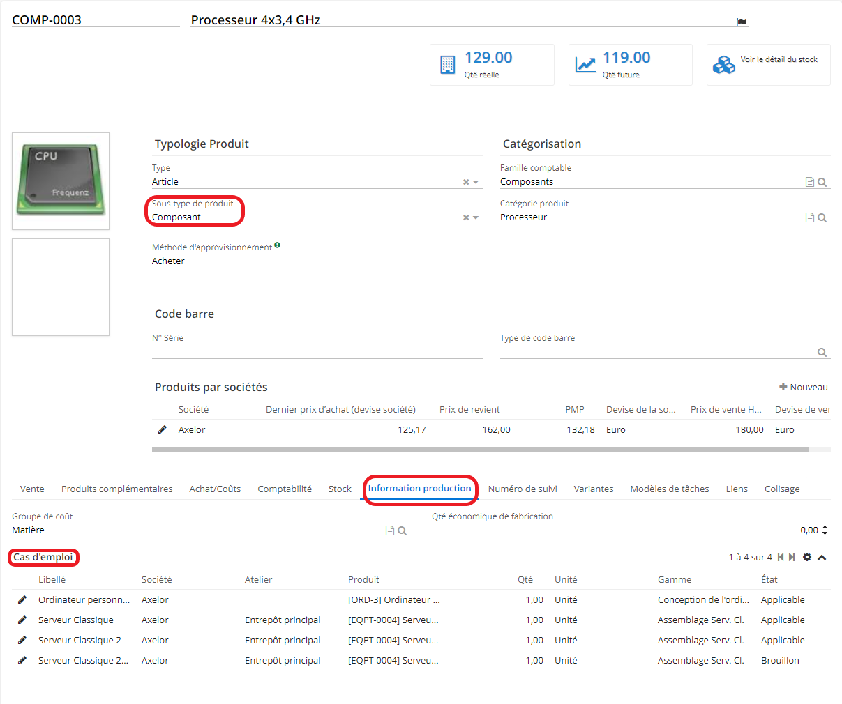 1.1. Sur la fiche produit, cliquez sur l’onglet Information Production afin de consulter le tableau qui contient Les cas d’emploi.