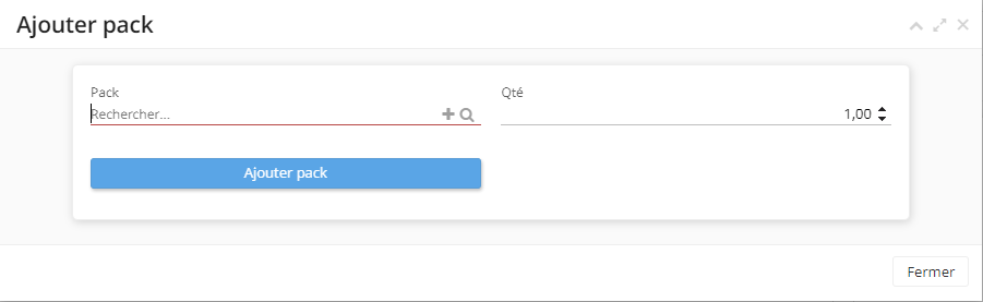 1.2. Une fois que vous avez cliqué sur “Ajouter un pack”, vous allez pouvoir sélectionner un pack sur l’onglet “Ajouter pack”, ainsi que la quantité.