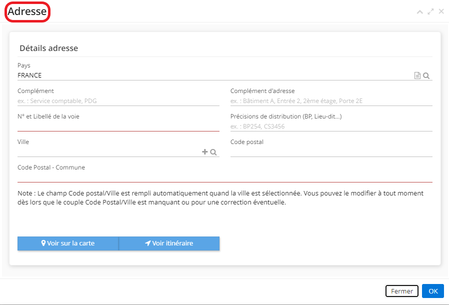 1.5. L’onglet Adresse vous permet de configurer une adresse.