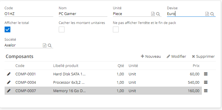 1.2. La fiche de configuration d’un pack.