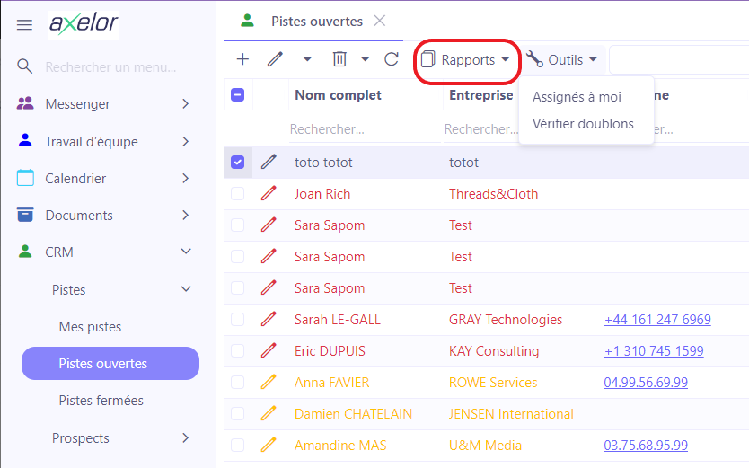 1.1. Imprimer un rapport : sélectionnez une ou plusieurs lignes et ensuite cliquez sur Rapport afin d’imprimer les lignes.