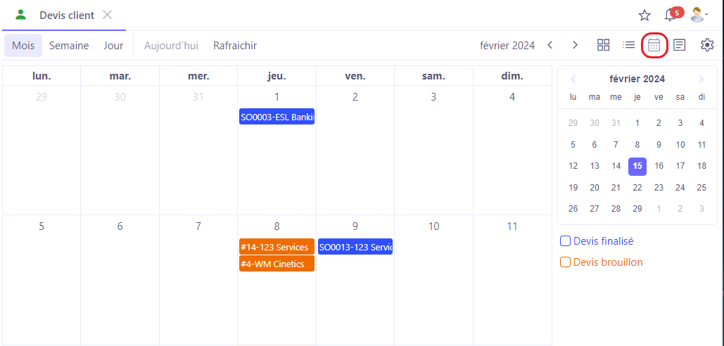 1.1. Vue Calendrier.