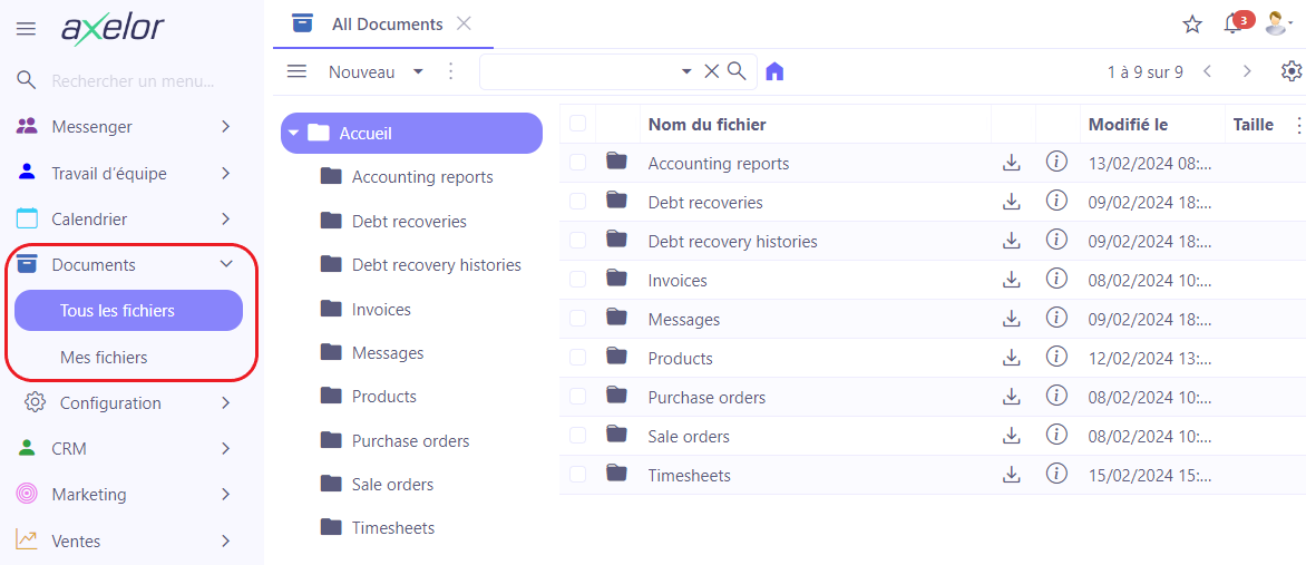 1.1. Accédez à tous les fichiers existants dans le menu “Tous les fichiers”.  Accès : Documents → Tous les fichiers.