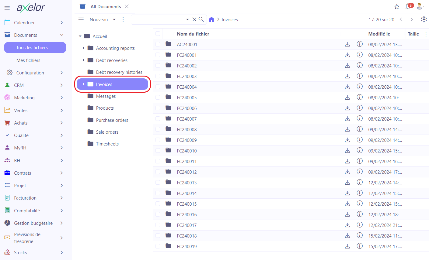 1.2. Par exemple, cliquez sur Facturation (Invoices) et consultez n’importe quel fichier rattaché à ce module.