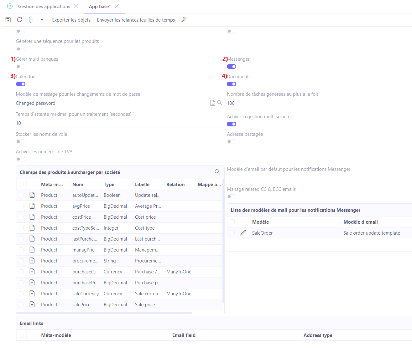 1.1. 1) Gérer multi banques ; 2) Messenger ; 3) Calendrier ; 4) Documents.