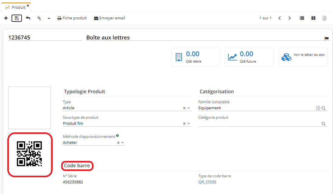 2.5. Dès que le code barre a été configuré, il sera reflété directement sur la fiche produit.