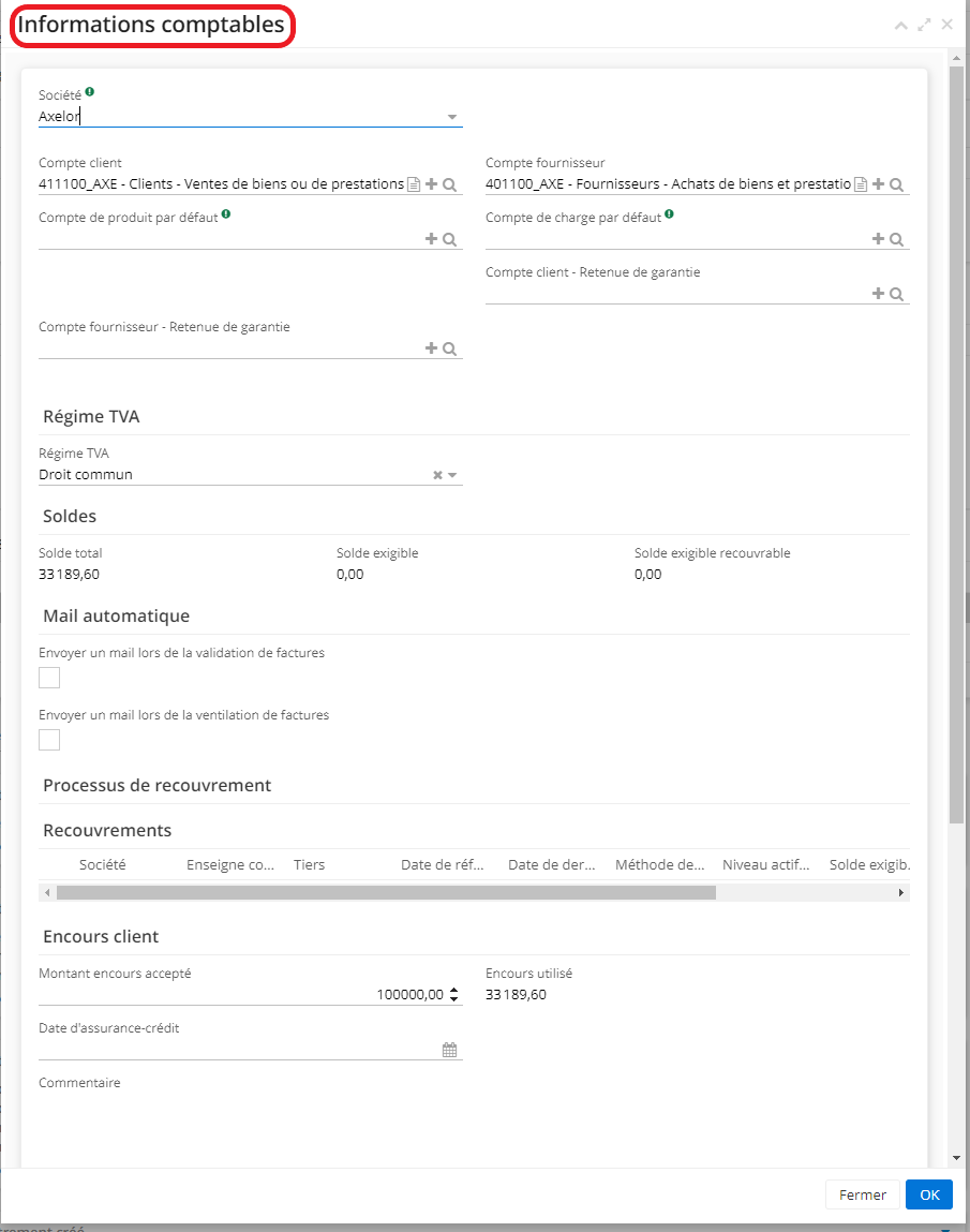 1.2. L’onglet “Informations comptables” une fois que vous avez cliqué sur la fiche de Société.