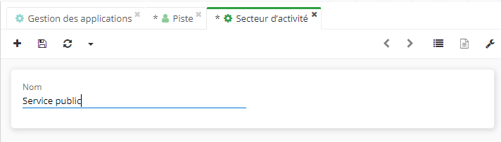 1.1. Création du secteur d’activité. Accédez à la page via l’entrée de menu CRM → Configuration → Secteur d’activité → Nouveau