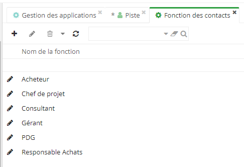 1.4. Il est possible de créer une nouvelle fonction via Fonction des contacts (CRM → Configuration → Fonction des contacts).