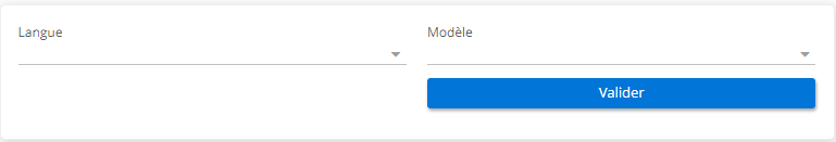 1.3. Une fois que vous avez cliqué sur “Créer un Email”, vous allez être redirigé sur la fenêtre de génération d’email. Sélectionnez une langue et un modèle, et ensuite cliquez sur “Valider”.